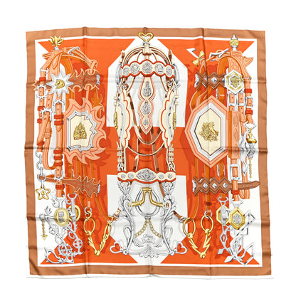 Hermes Silk Brides Et Destin Scarf 90 Orange Cuit Beige 1 of 3