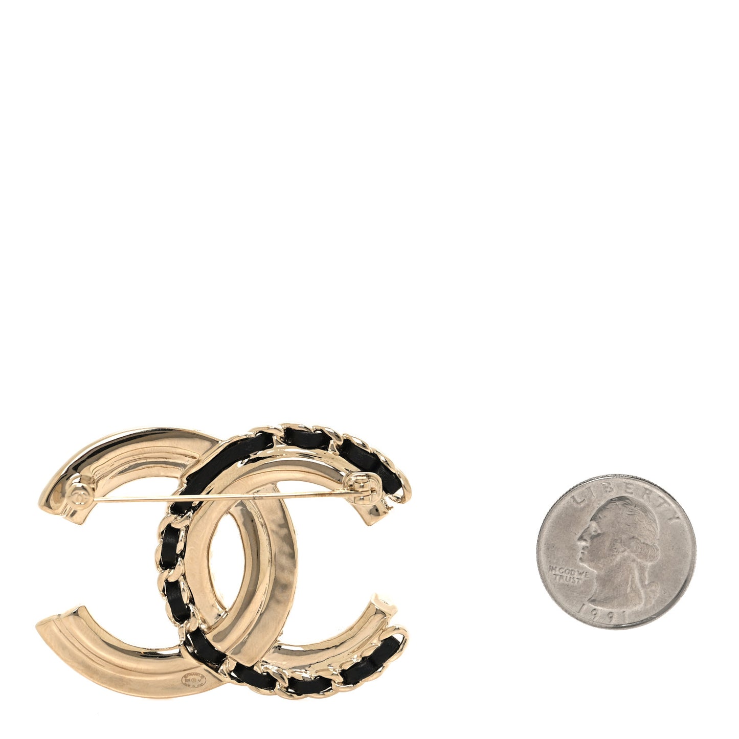 Lambskin Pearl Crystal Quilted CC Brooch Black Gold Black