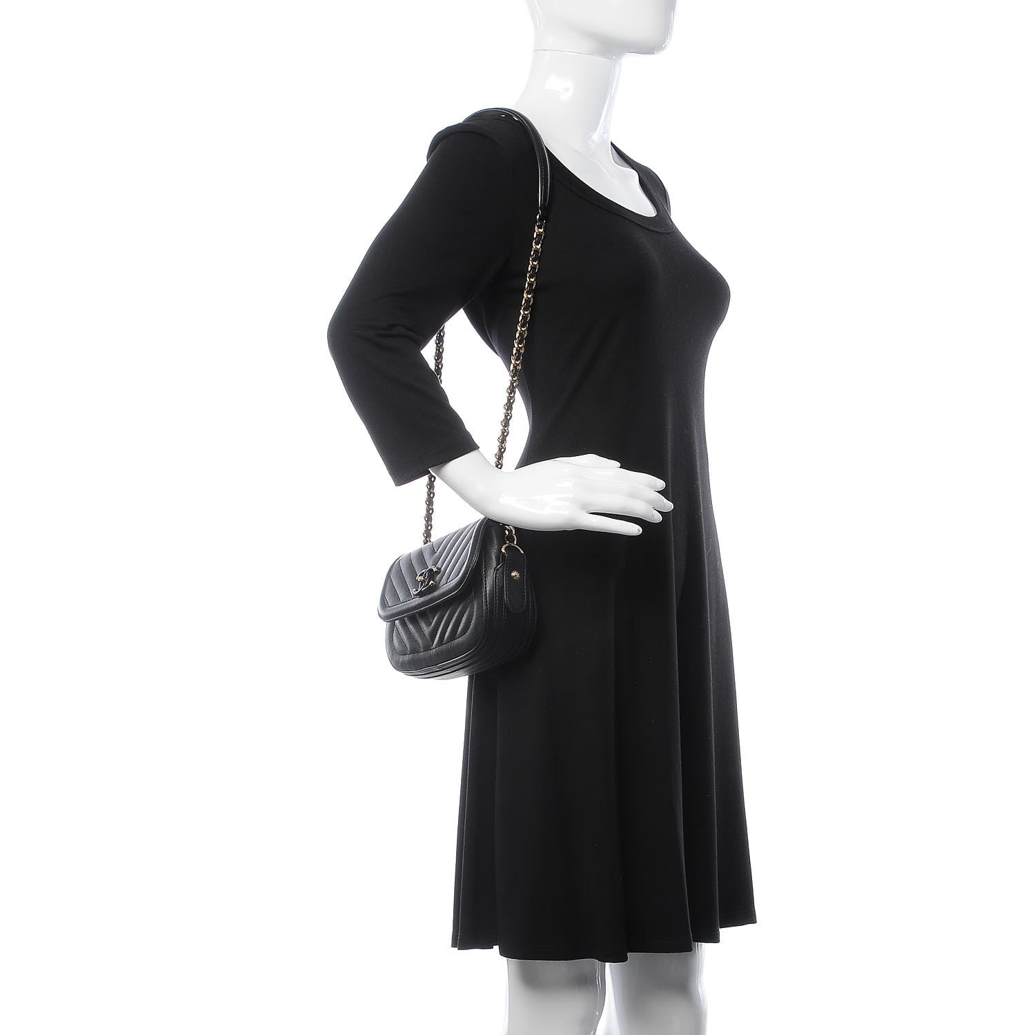 Chanel Calfskin Chevron Quilted Mini Messenger Flap Black 2 of 7