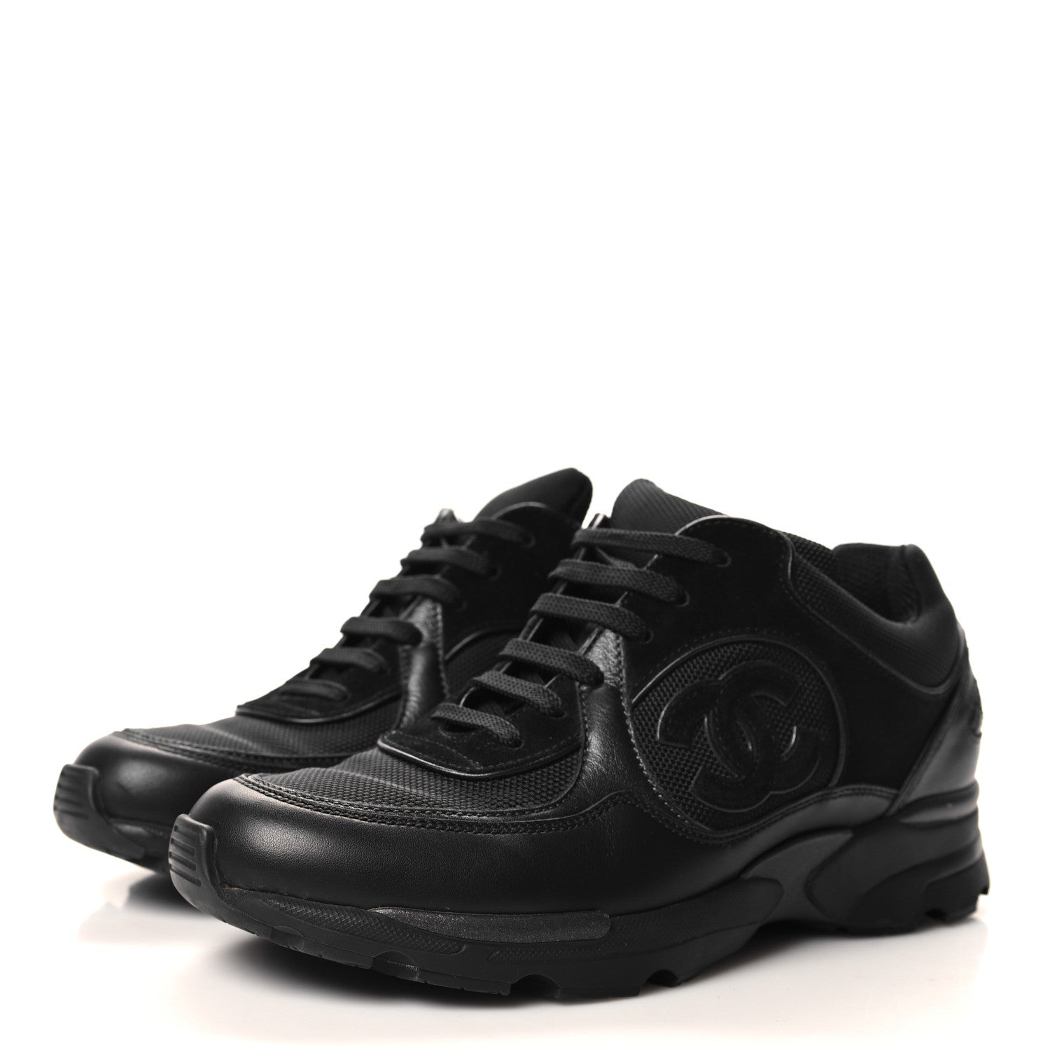 Chanel Toile Suede Calfskin CC Sneakers 35 Black 3 of 7