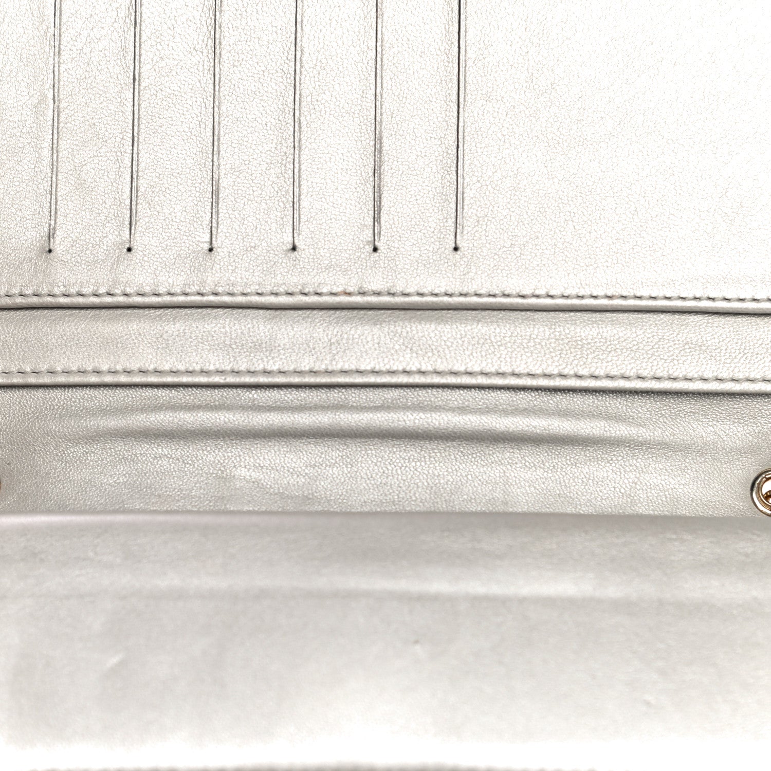 Fendi Metallic Nappa Logo Embossed Long Wallet On Chain Silver 20 of 26
