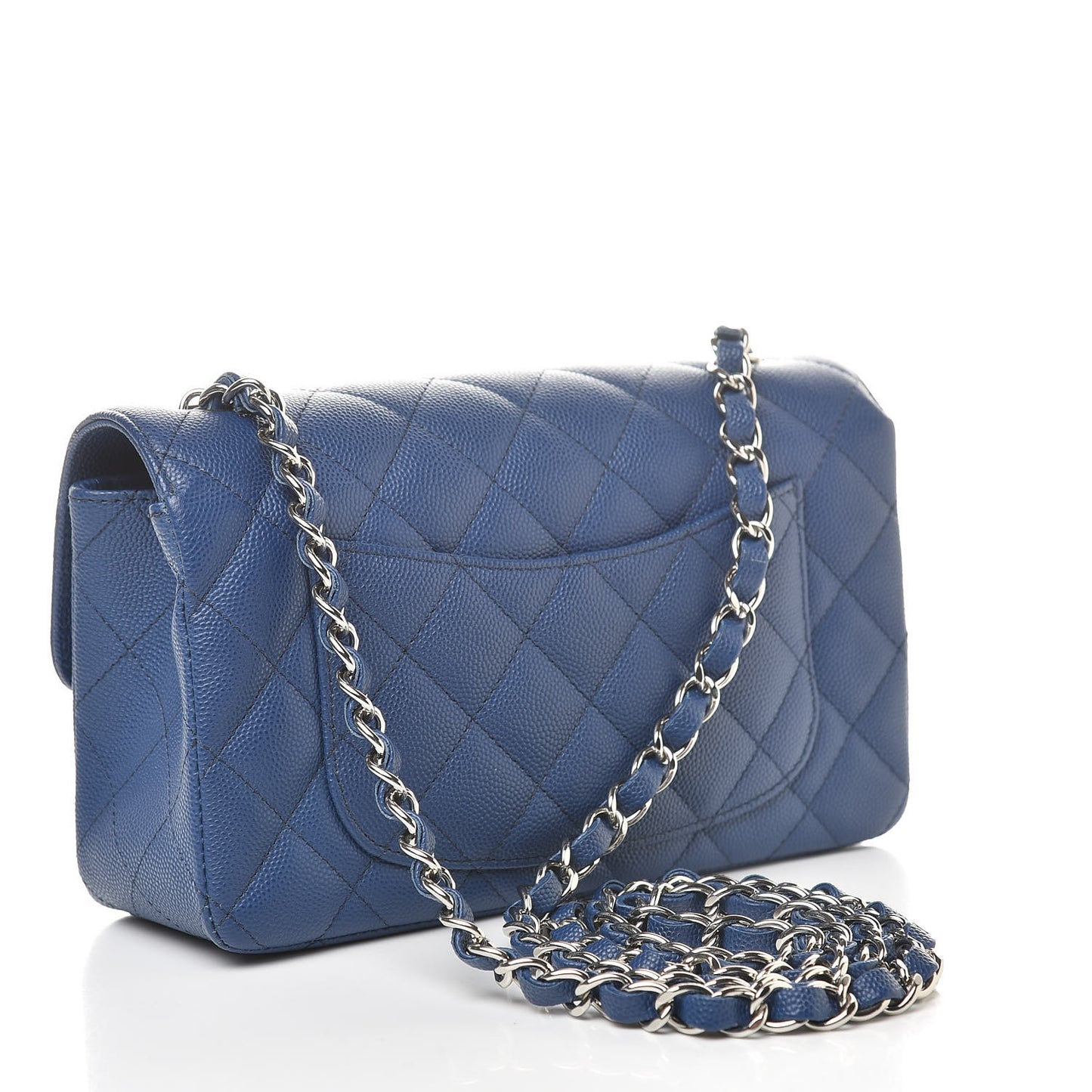 Caviar Quilted Mini Rectangular Flap Blue