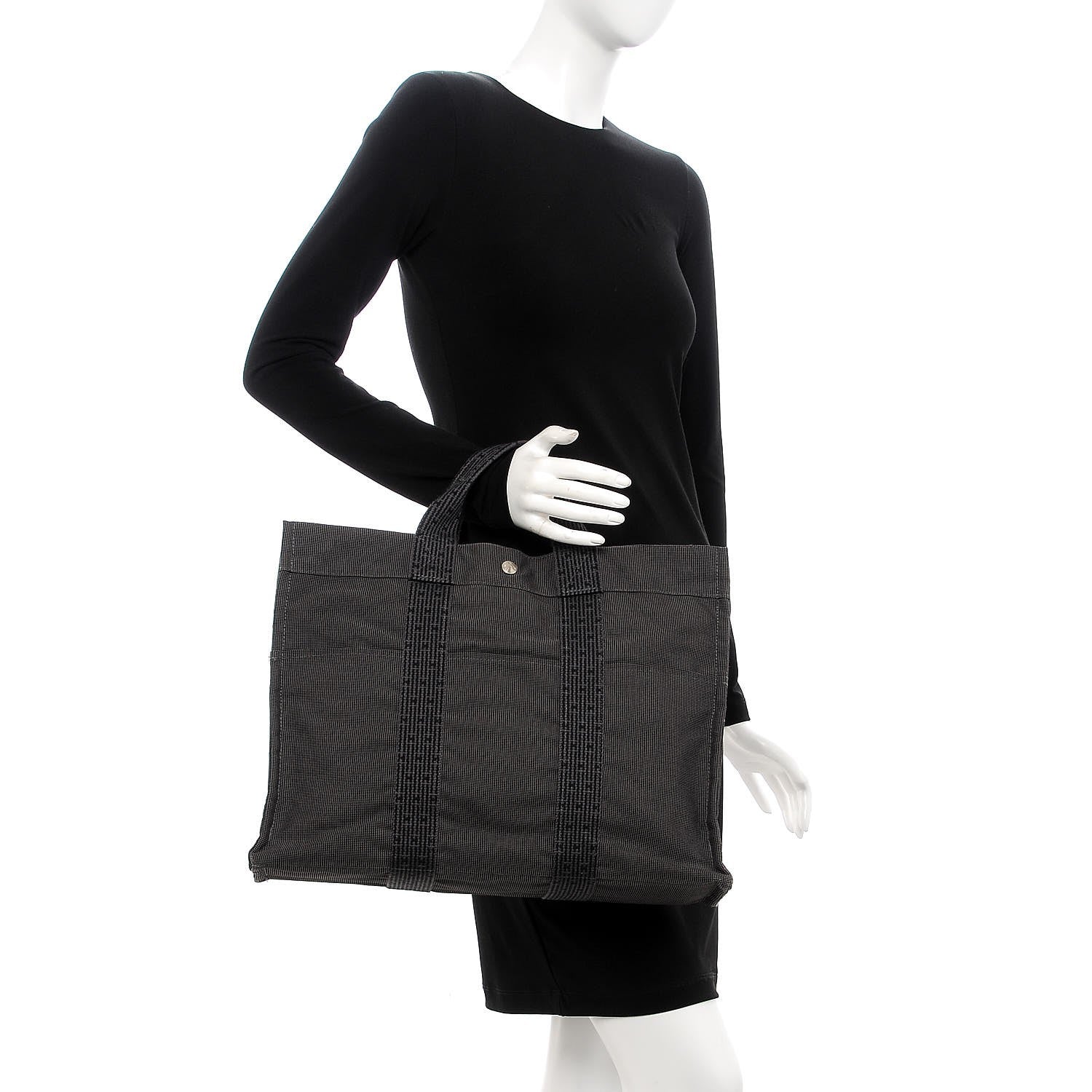 Hermes Toile Fourre Tout MM Grey Black 2 of 7
