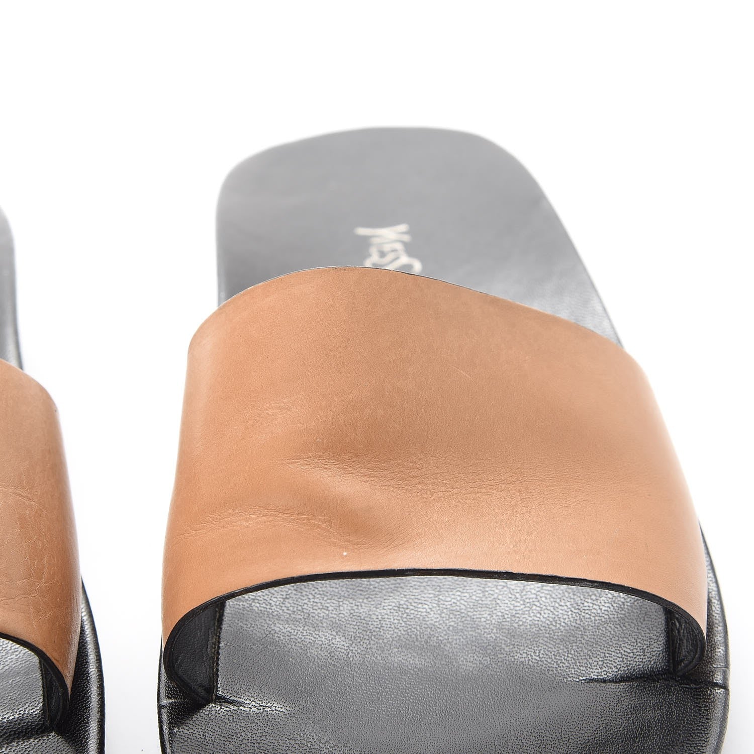 Saint Laurent Calfskin Pool Slide Sandals 10 Black Beige 14 of 16
