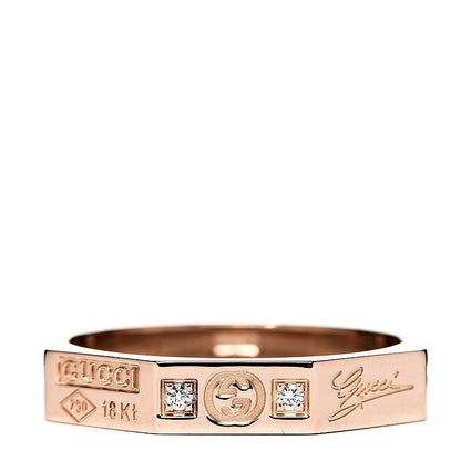 Gucci 18K Rose Gold Diamond Octagon Logo Band Ring 50 5.25 1 of 5