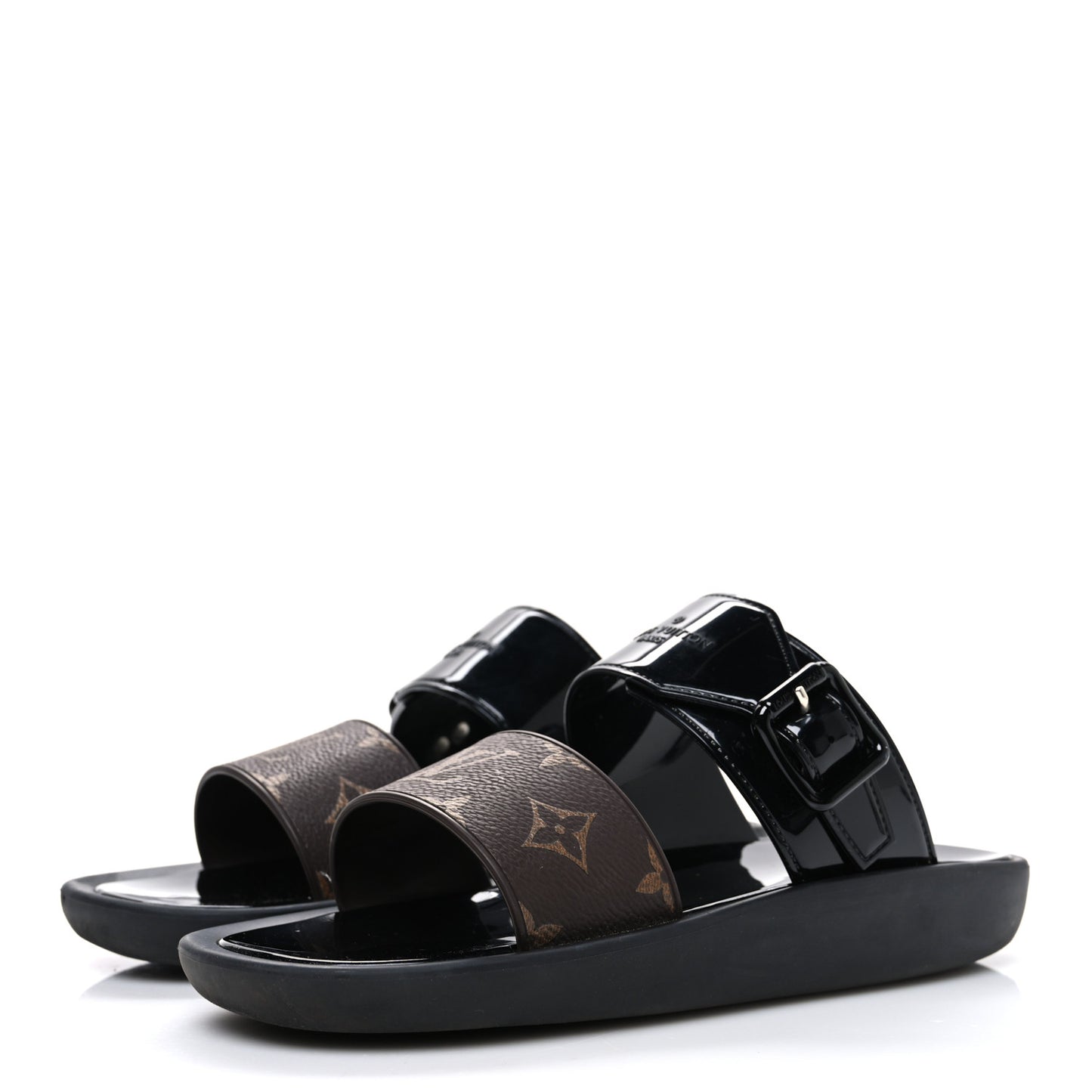Monogram Sunbath Flat Mule Sandals 37 Black