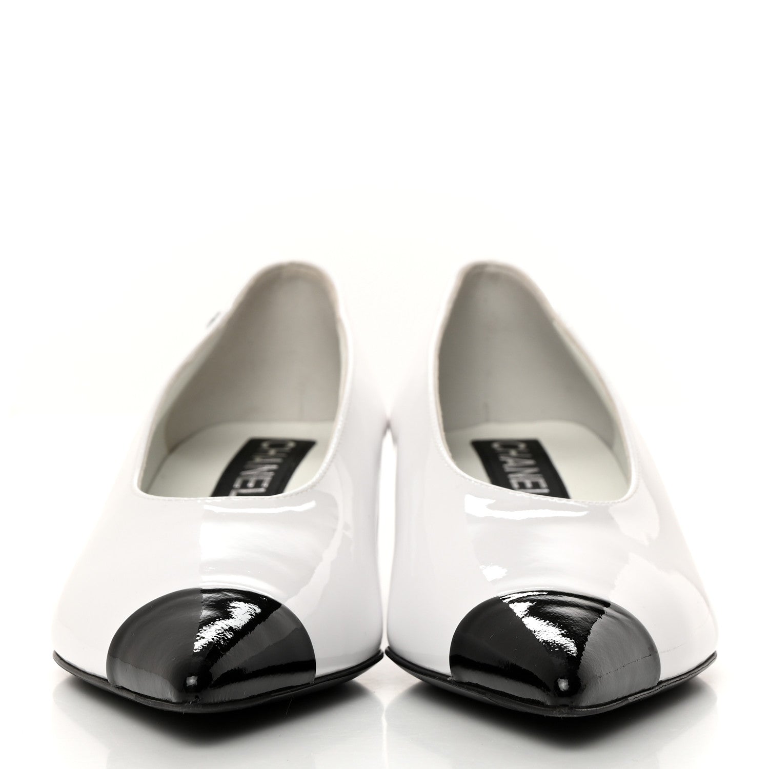Chanel Patent Calfskin Pumps 36.5 White Black 2 of 9