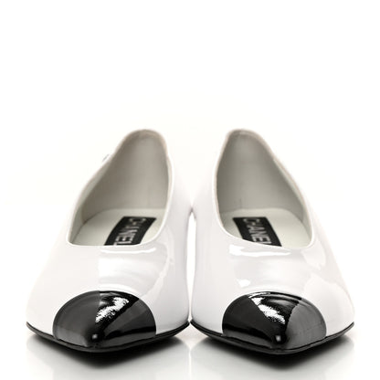 Chanel Patent Calfskin Pumps 36.5 White Black 2 of 9
