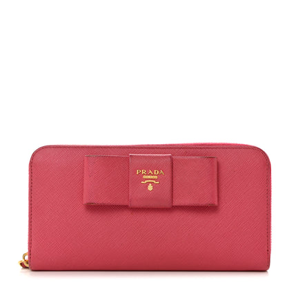 Prada Saffiano Fiocco Bow Zip Around Wallet Peonia 1 of 13