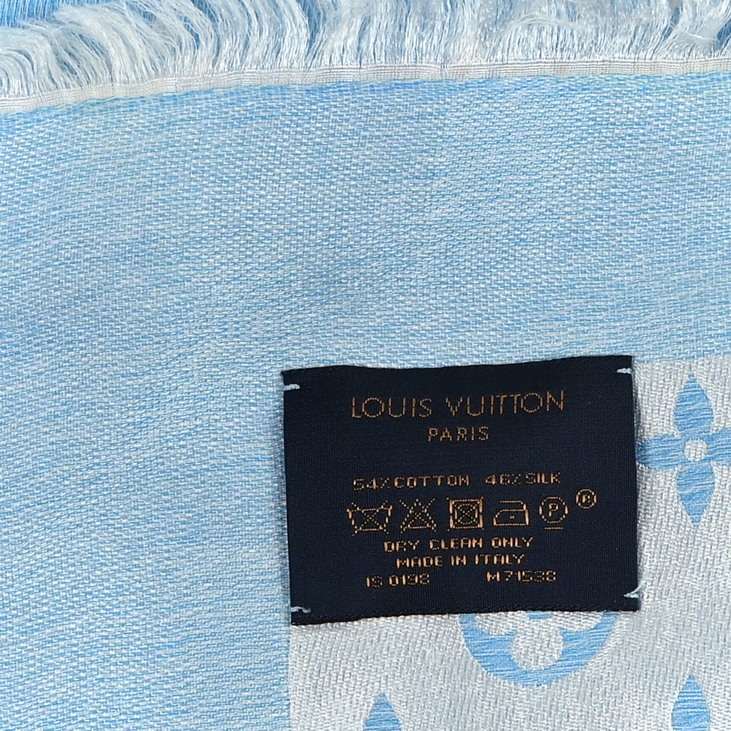 Silk Wool Monogram Denim T-Shirting Shawl Light Blue