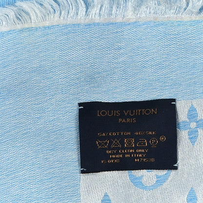 Louis Vuitton Silk Wool Monogram Denim T-Shirting Shawl Light Blue 3 of 3