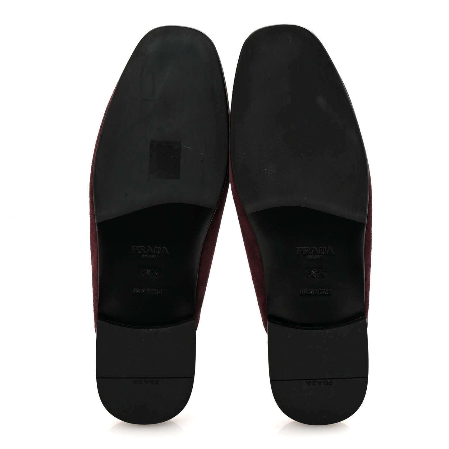 Suede Metal Triangle Logo 10mm Loafer Mules 38.5 Bordeaux