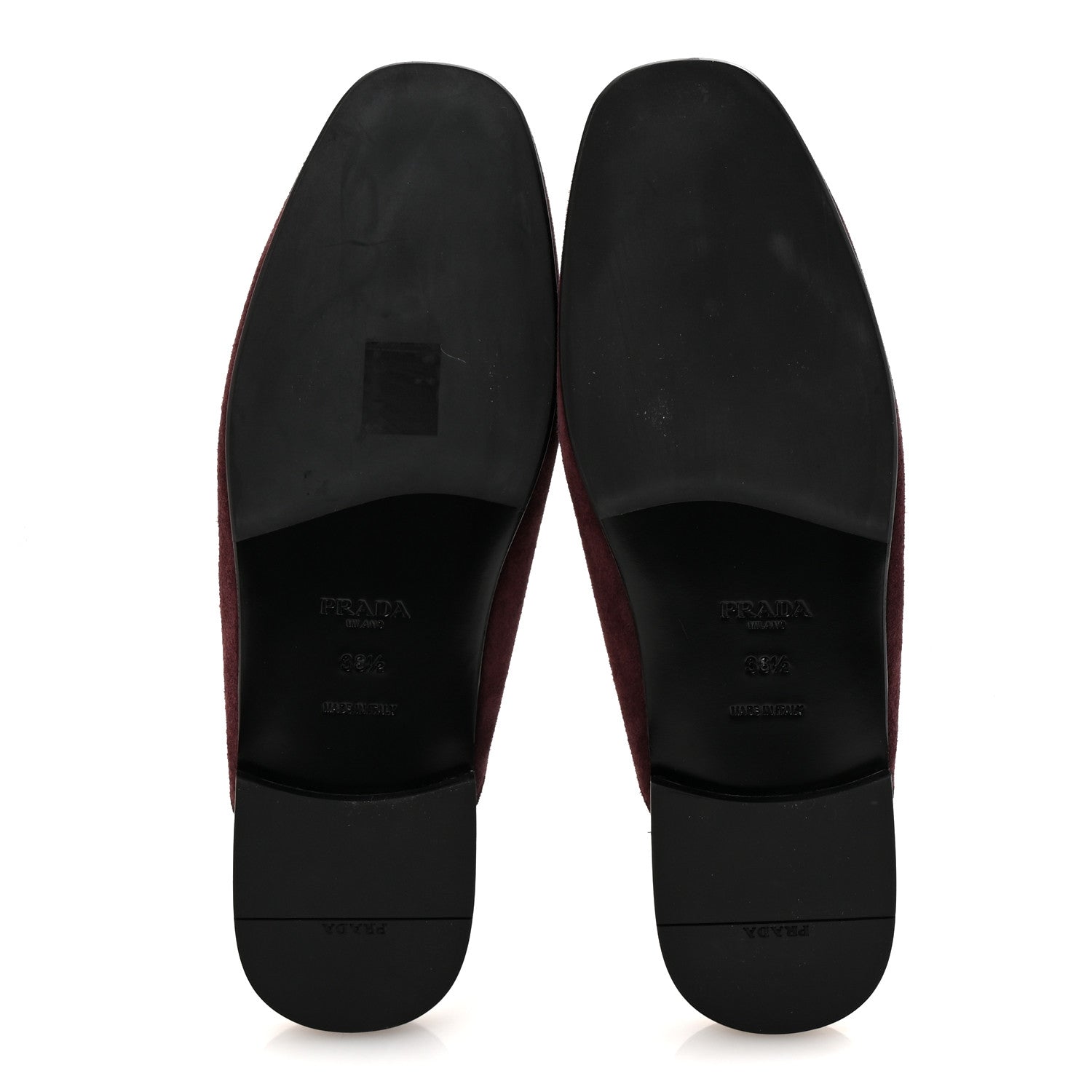 Prada Suede Metal Triangle Logo 10mm Loafer Mules 38.5 Bordeaux 6 of 9
