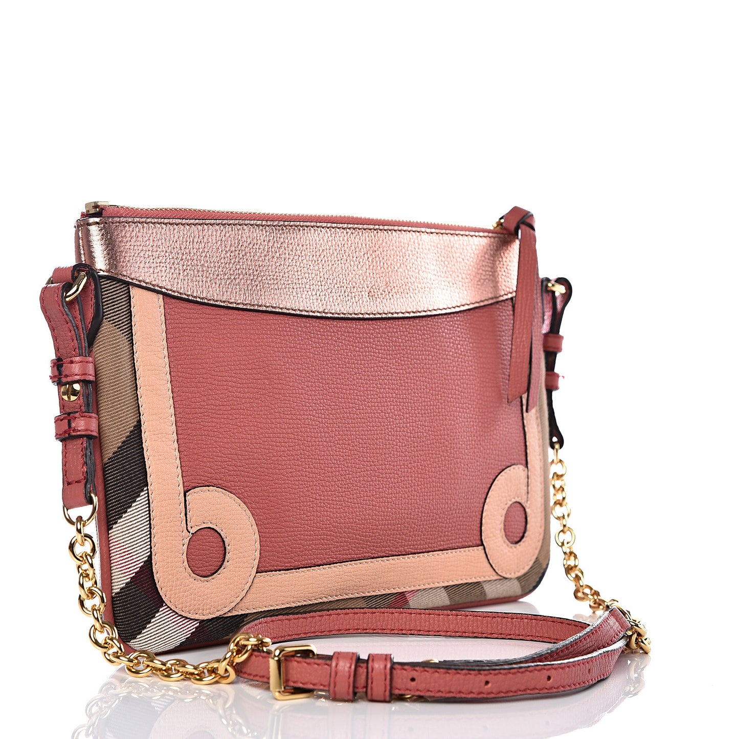 Metallic Derby House Check Peyton Crossbody Clutch Bag Blossom Pink
