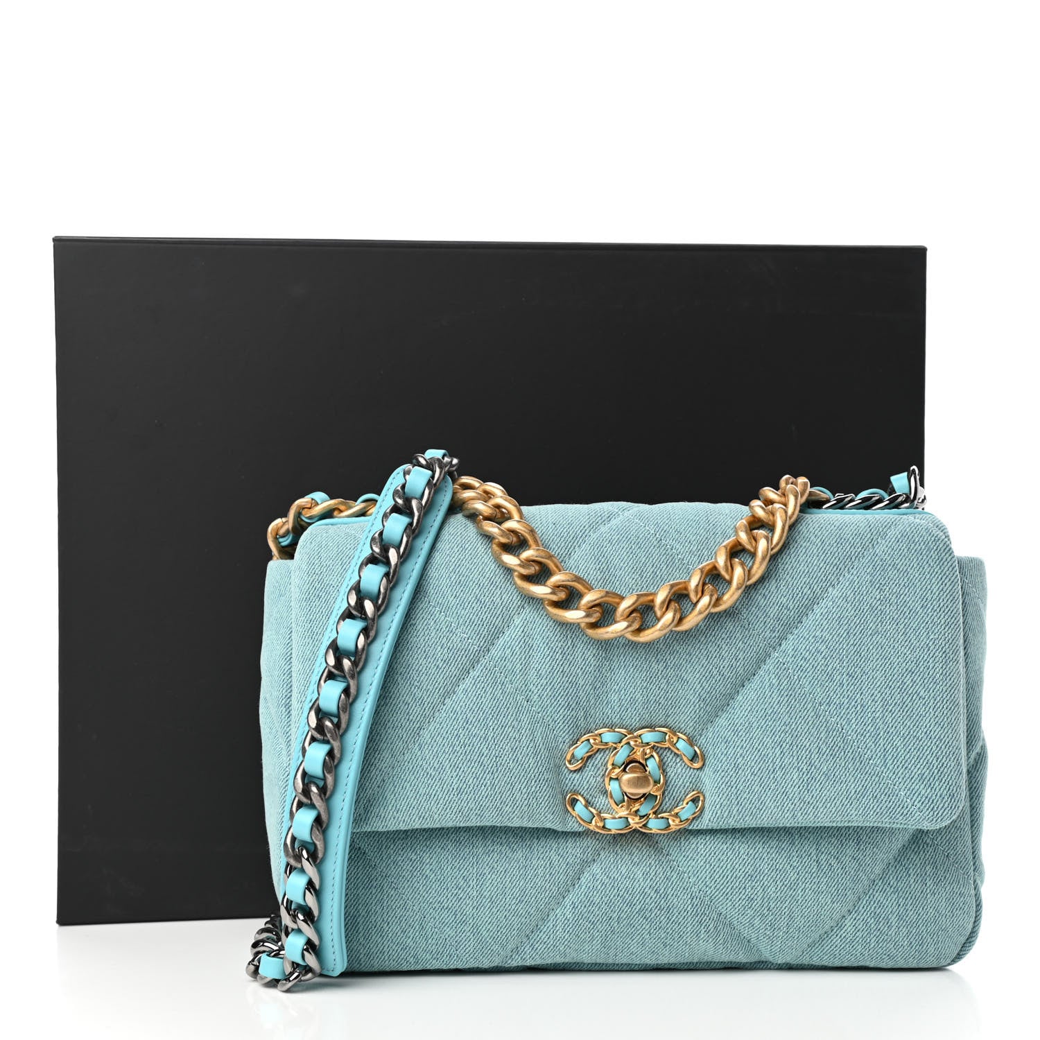 Chanel Denim Quilted Medium Chanel 19 Flap Neon Blue 10 of 10