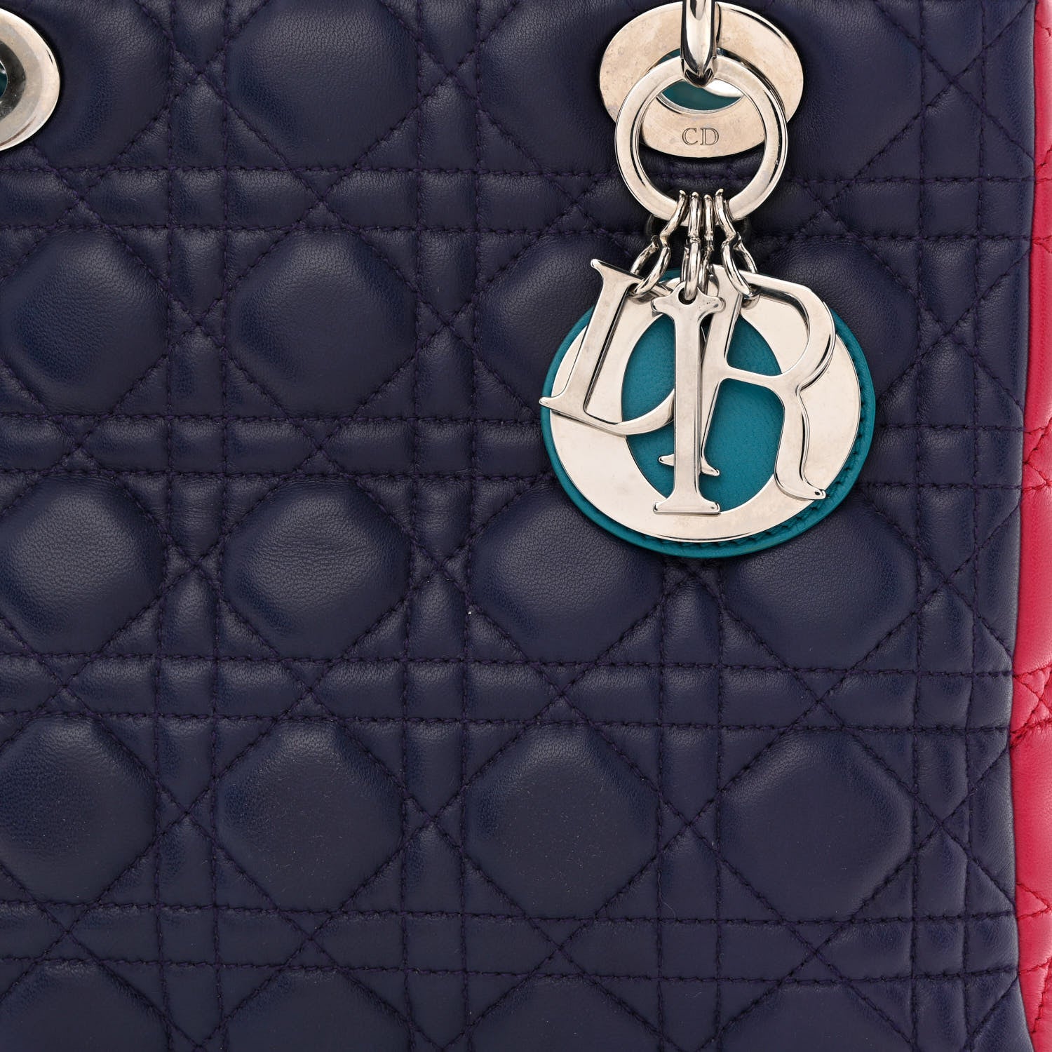 Christian Dior Lambskin Cannage Medium Tri-Color Lady Dior Sapphire Fuchsia Turquoise 8 of 13