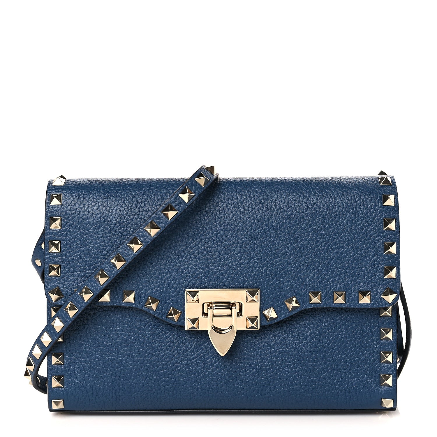 Valentino Garavani Pebbled Calfskin Medium Rockstud Flip Lock Crossbody Bag Peacock 1 of 8