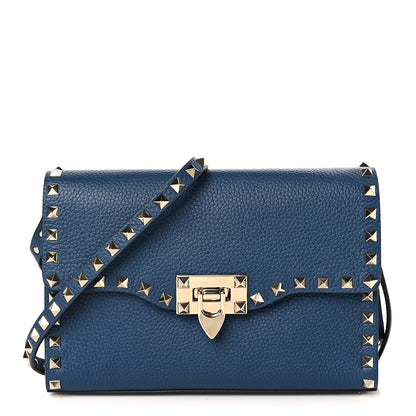 Valentino Garavani Pebbled Calfskin Medium Rockstud Flip Lock Crossbody Bag Peacock 1 of 8