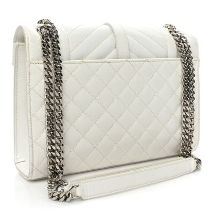Saint Laurent Grain De Poudre Textured Mixed Matelasse Medium Triquilt Monogram Satchel White 3 of 20