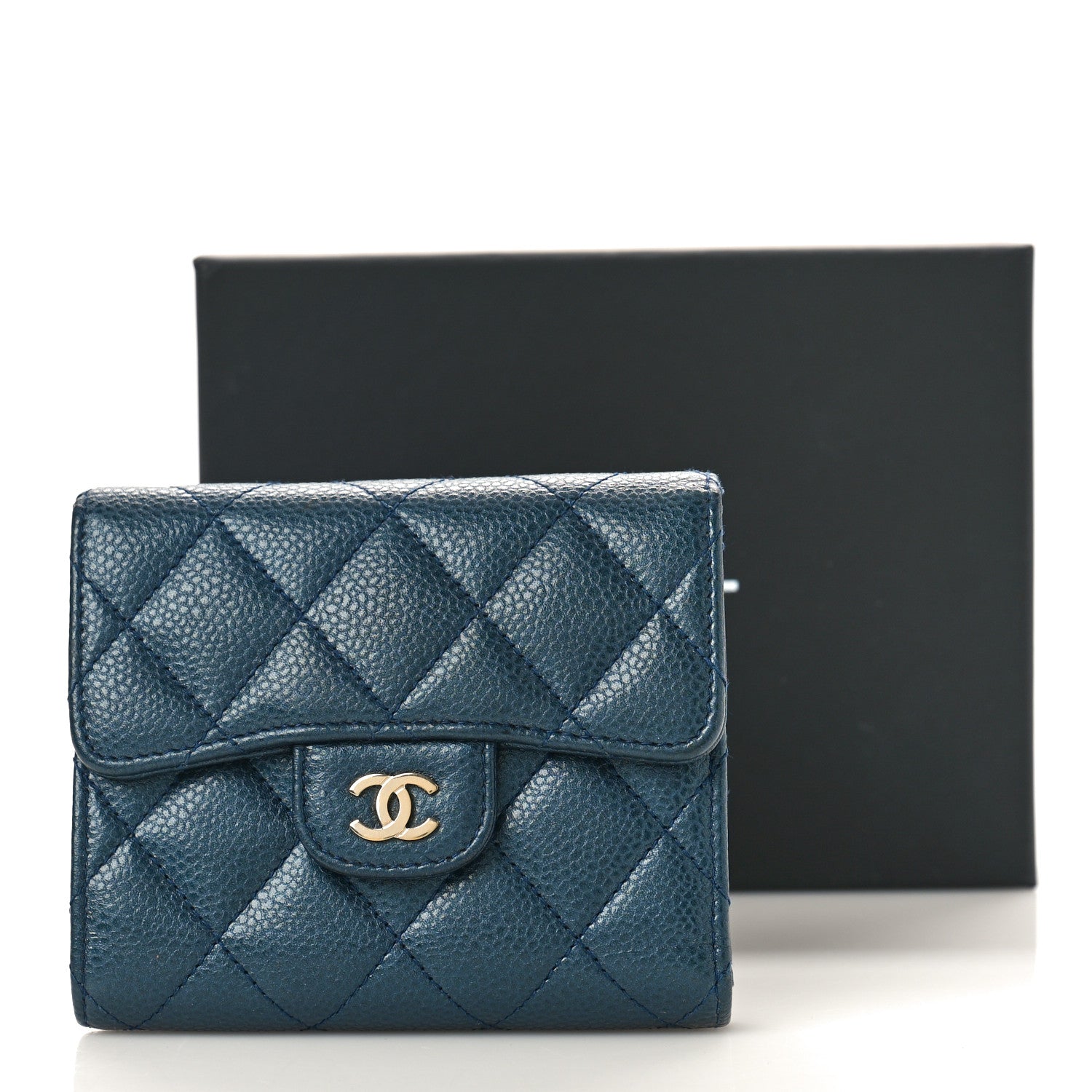 Chanel Caviar Quilted Compact Flap Wallet Navy 10 of 10