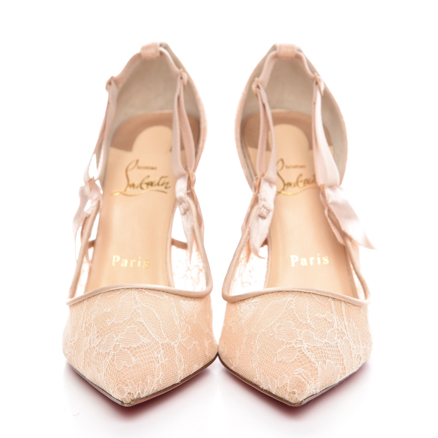 Christian Louboutin Satin Chantilly Lace Hot Jeanbi 100 Pumps 38 Nude 2 of 8