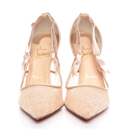 Christian Louboutin Satin Chantilly Lace Hot Jeanbi 100 Pumps 38 Nude 2 of 8