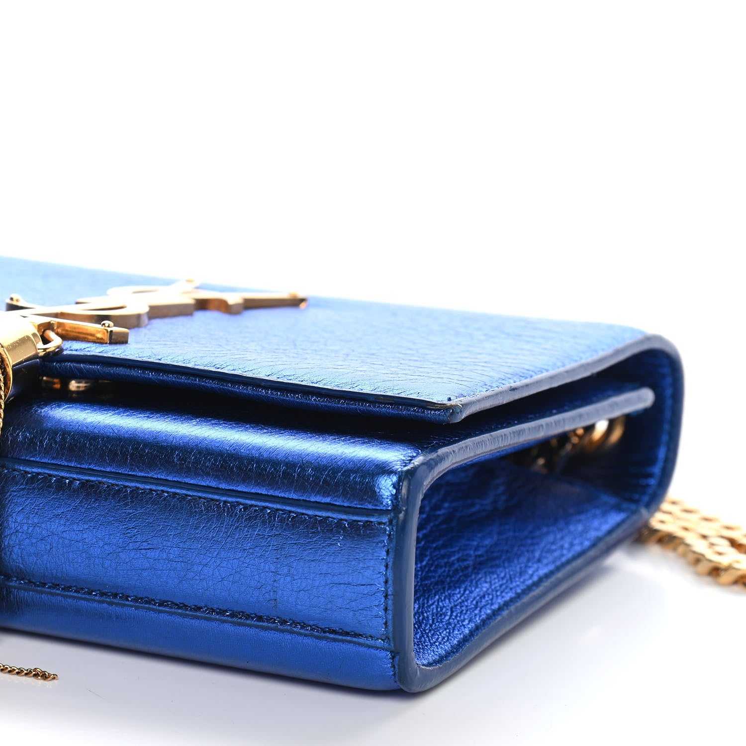 Saint Laurent Metallic Calfskin Small Classic Monogram Kate Tassel Satchel Blue Royal 8 of 9