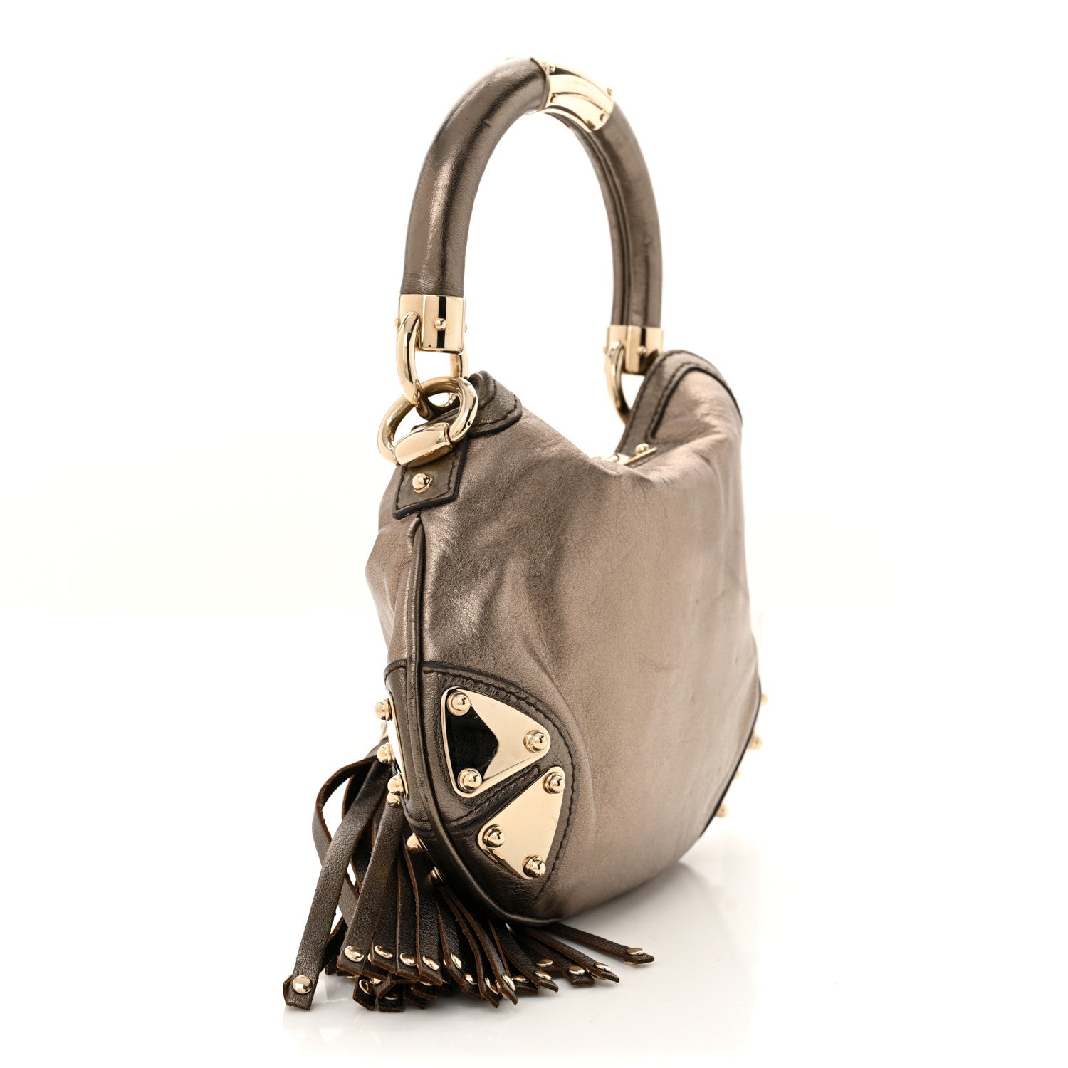 Gucci Metallic Calfskin Mini Indy Top Handle Bag Pewter 3 of 12