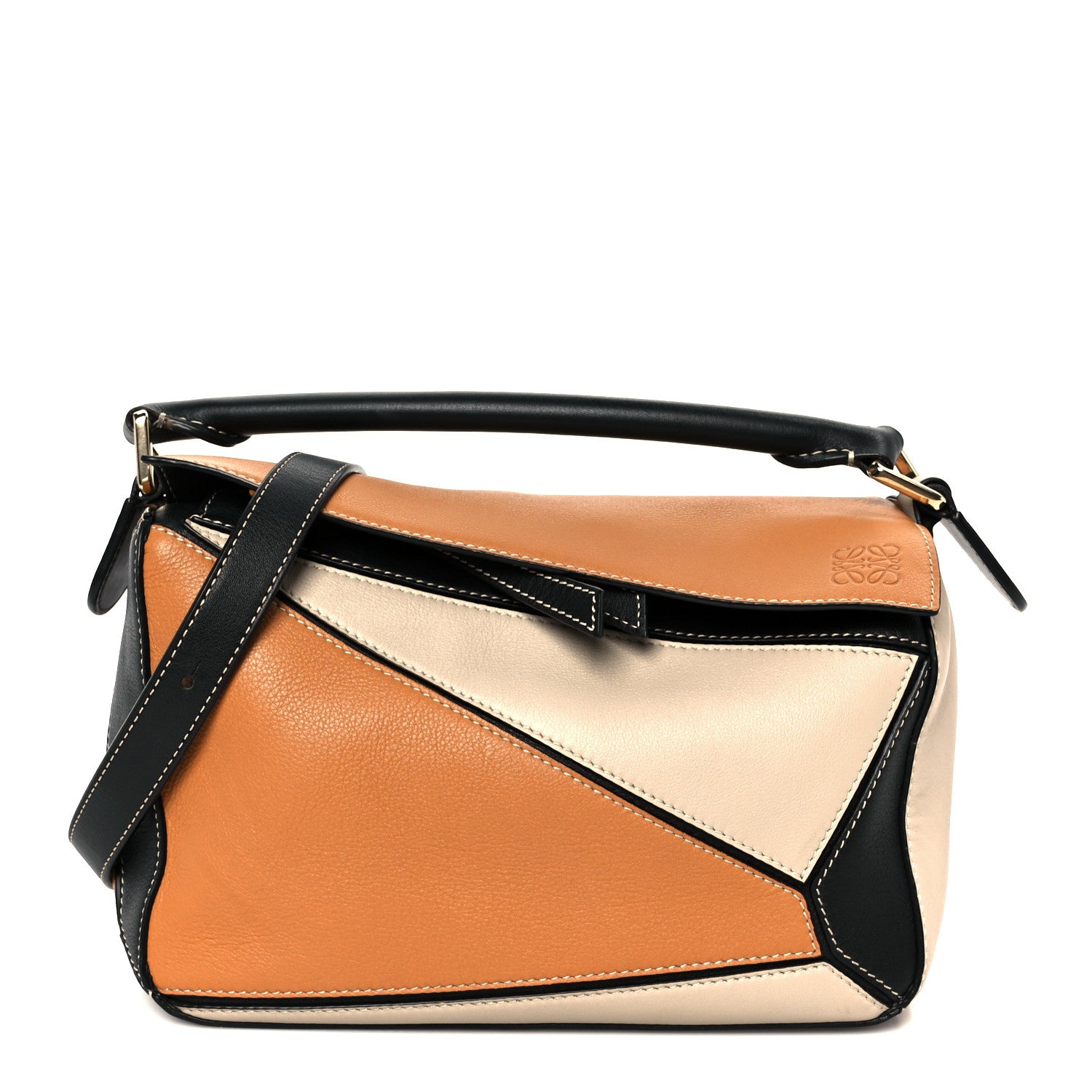 Loewe Calfskin Small Puzzle Bag Amber Light Oat Black 1 of 12