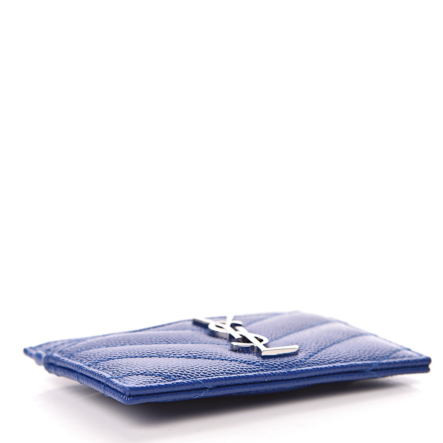 Saint Laurent Grain De Poudre Matelasse Chevron Credit Monogram Card Case Blue Majorelle 4 of 8