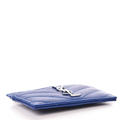 Saint Laurent Grain De Poudre Matelasse Chevron Credit Monogram Card Case Blue Majorelle 4 of 8
