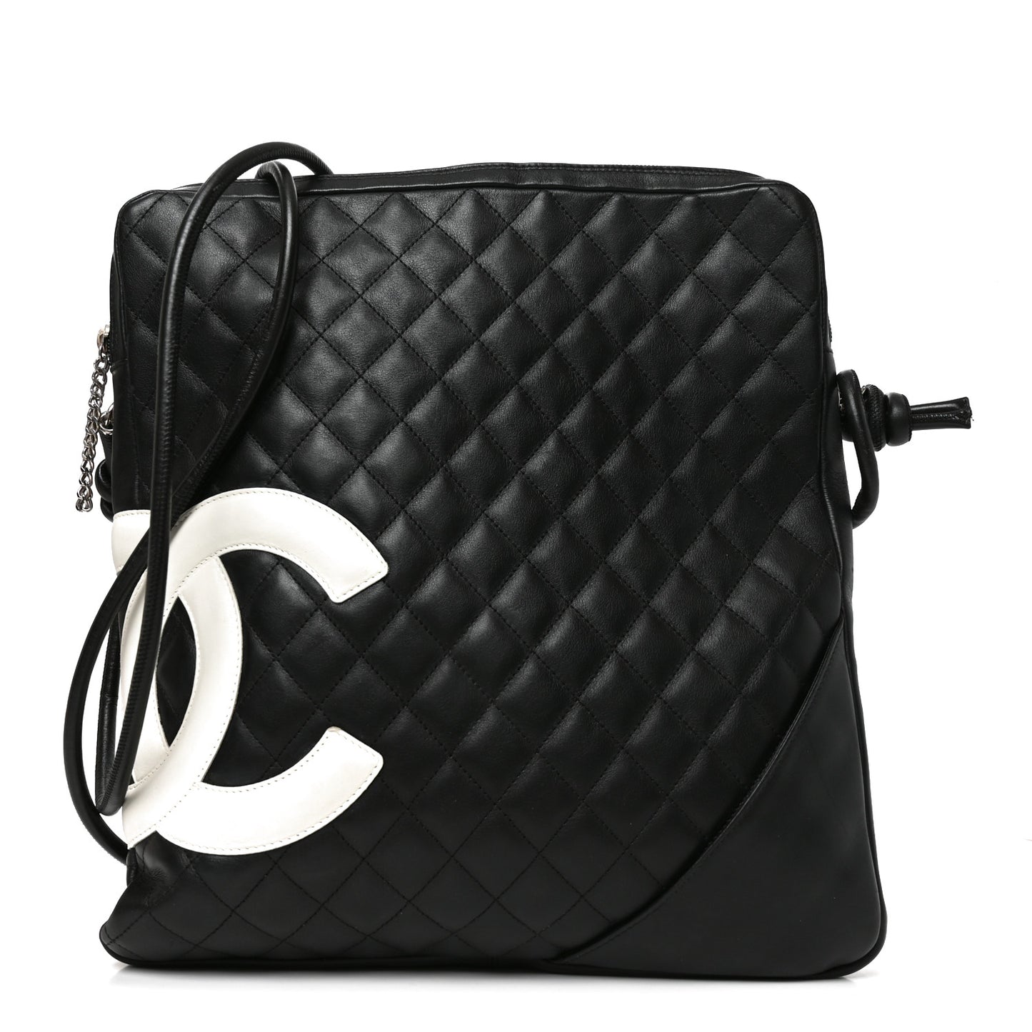Calfskin Quilted Large Cambon Messenger Black White