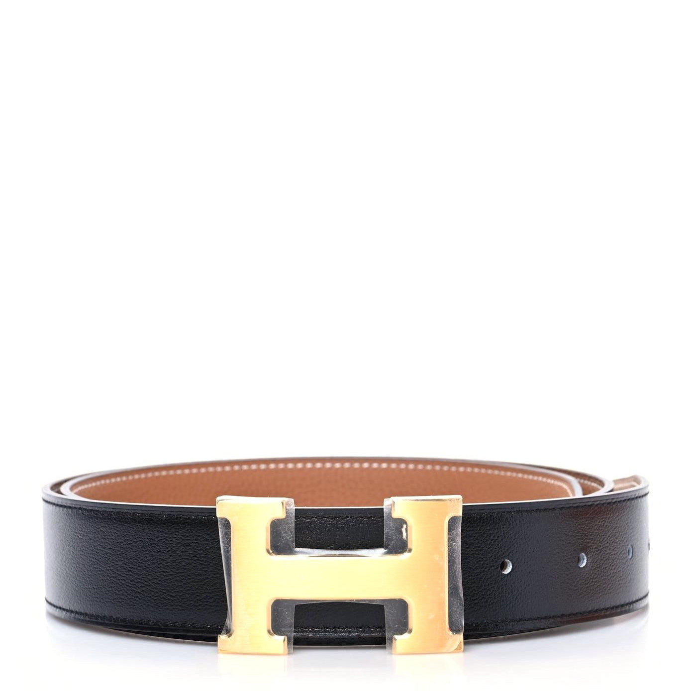 Hermes Box Togo 32mm H Belt 85 Black Gold 1 of 8