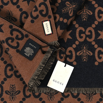 Gucci Wool Silk GG Monogram Fly Constellation Scarf Brown Black 3 of 3