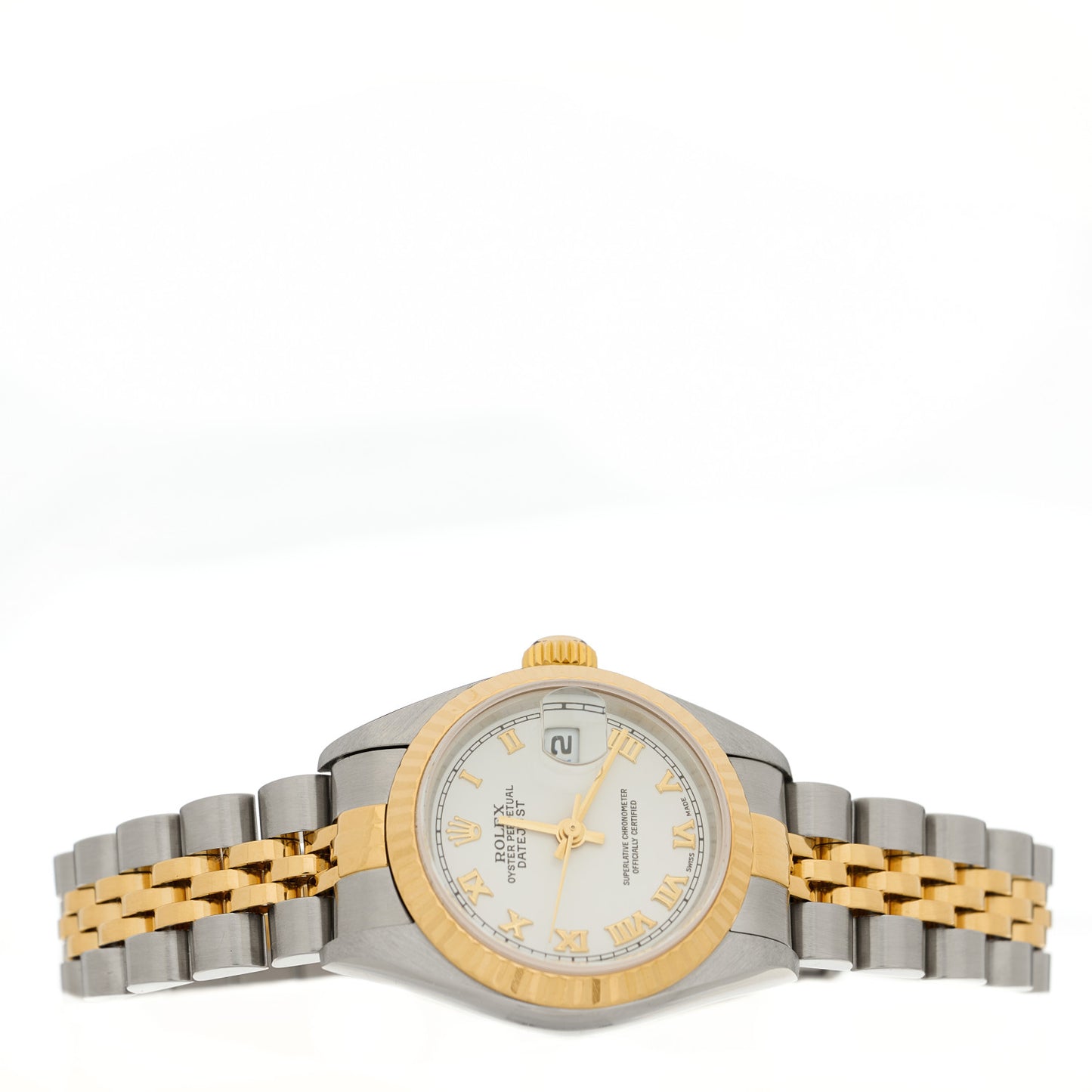 Stainless Steel 18K Yellow Gold 26mm Oyster Perpetual Datejust Watch White Roman 79173
