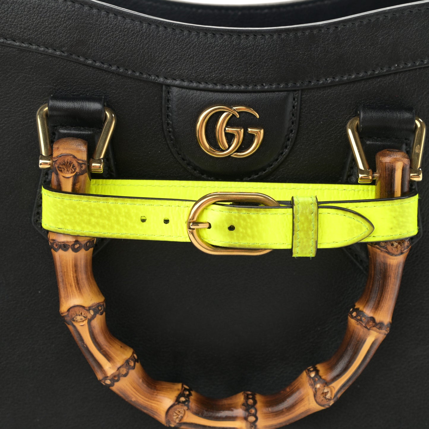 Calfskin Small Diana Tote Bag Black Yellow Fluo