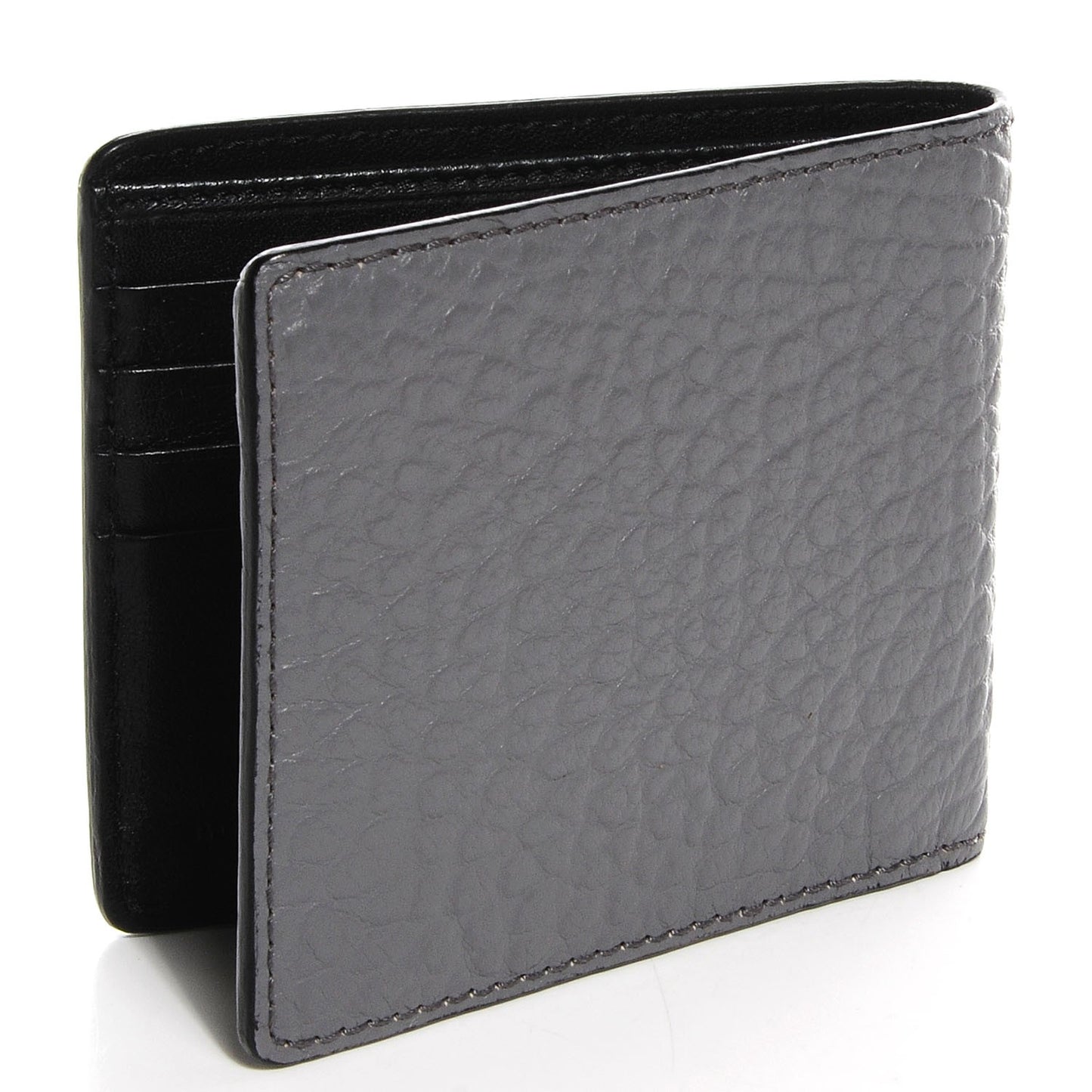 Signature Grain Leather Folding Wallet Stone Grey