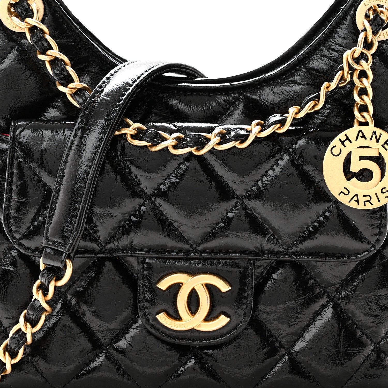 Chanel Shiny Crumpled Calfskin Quilted Small Wavy CC Hobo Black 8 of 10