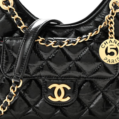 Chanel Shiny Crumpled Calfskin Quilted Small Wavy CC Hobo Black 8 of 10
