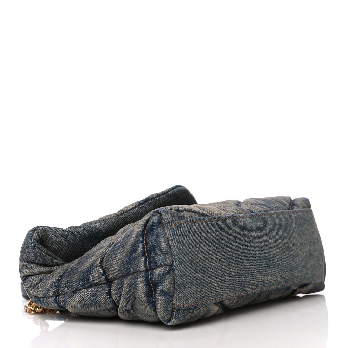 Denim Quilted Toy Loulou Puffer Monogram Chain Satchel Blue Black