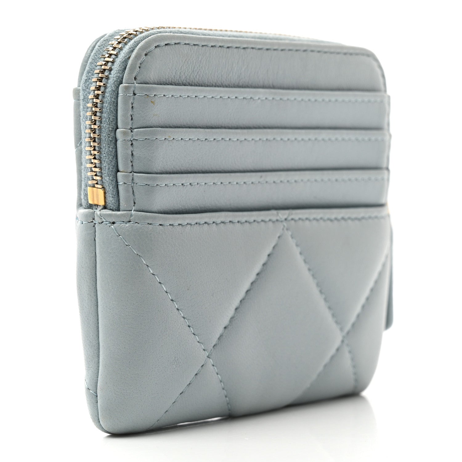 Chanel Lambskin Quilted Chanel 19 Zip Card Holder Wallet Light Blue 3 of 11