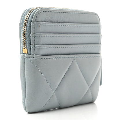 Chanel Lambskin Quilted Chanel 19 Zip Card Holder Wallet Light Blue 3 of 11