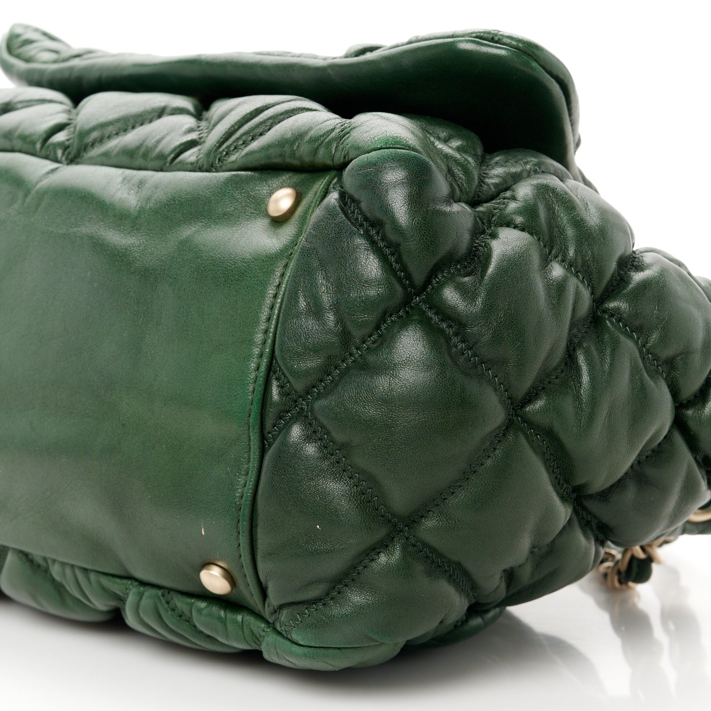 Lambskin Bubble Quilt Accordion Flap Dark Green
