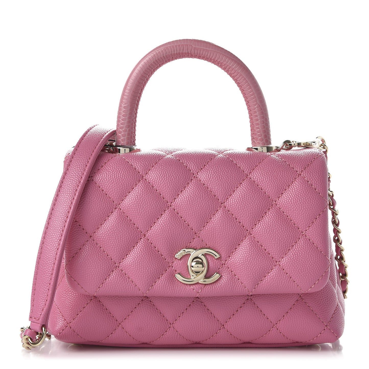 Caviar Quilted Lizard Embossed Extra Mini Coco Handle Flap Pink