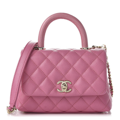 Chanel Caviar Quilted Lizard Embossed Extra Mini Coco Handle Flap Pink 1 of 10