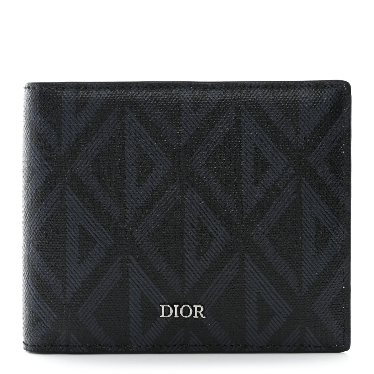 Christian Dior Coated Canvas Calfskin CD Diamond Bifold Wallet Black 1 of 9