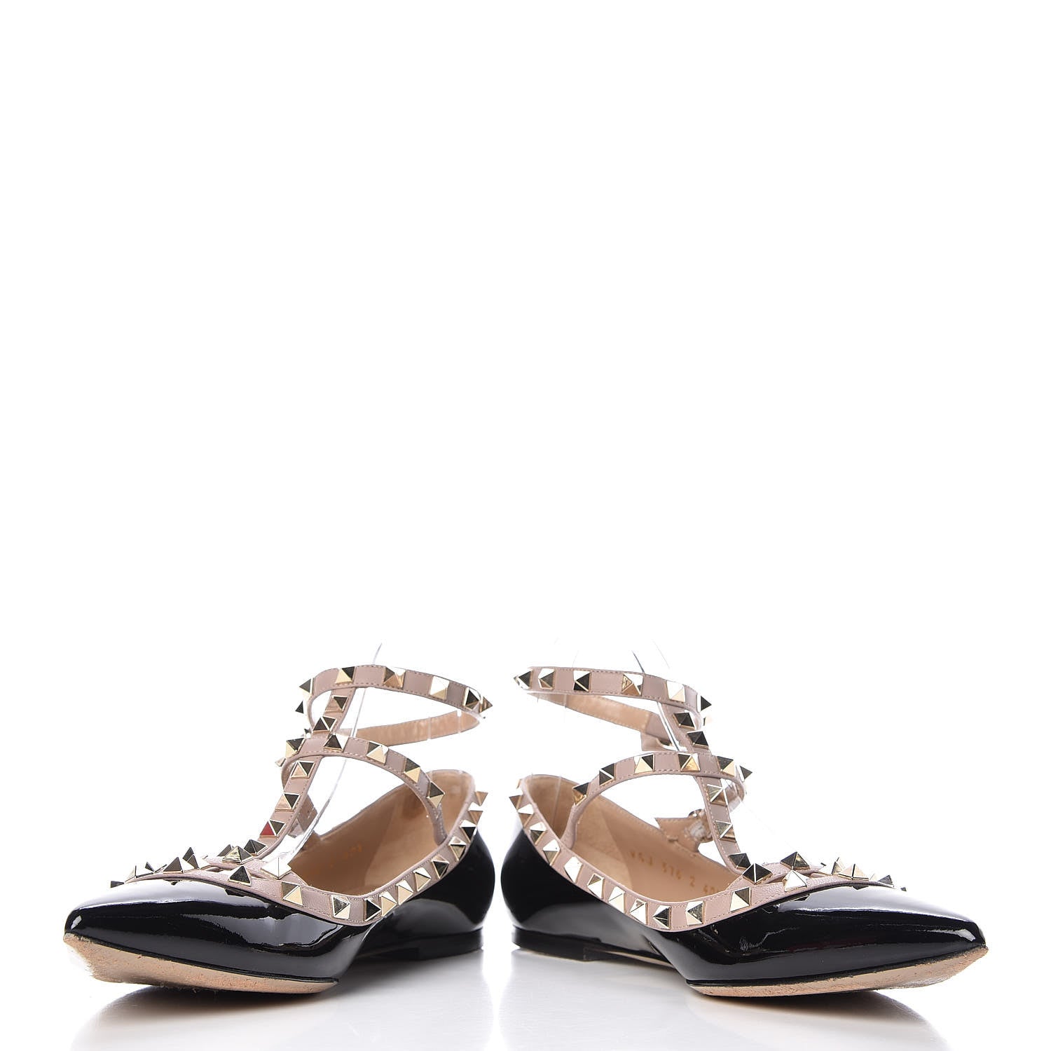 Valentino Garavani Patent Rockstud Cage Ballerina Flats 40.5 Black Poudre 5 of 15