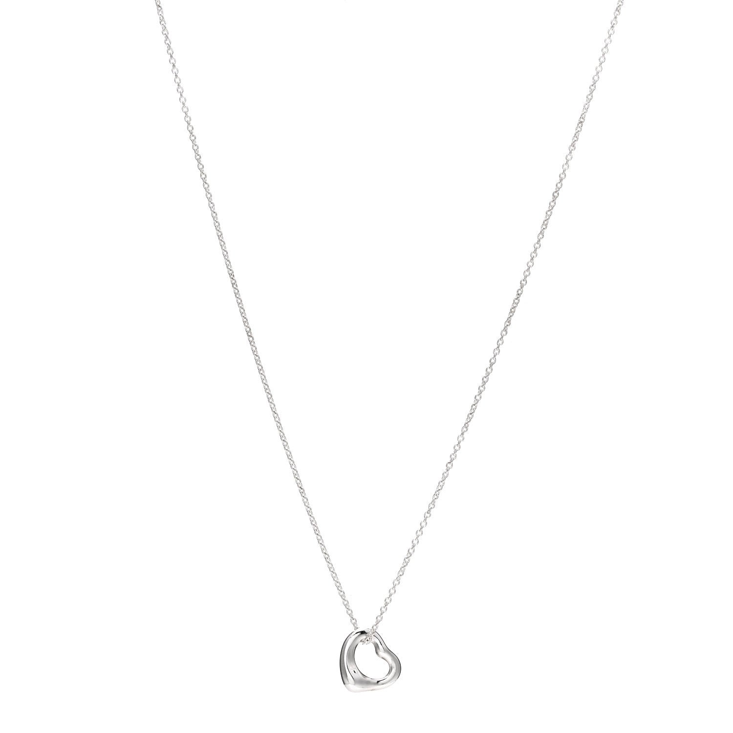 Tiffany Sterling Silver Elsa Peretti 11mm Open Heart Pendant Necklace 1 of 7