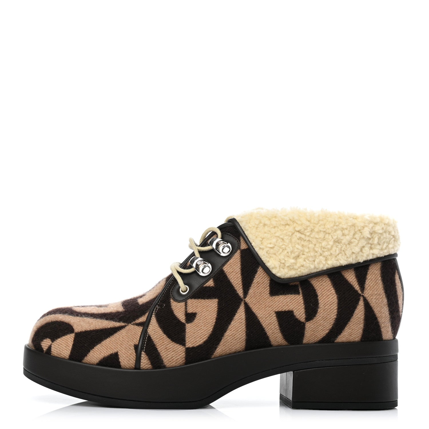 Gucci Wool Faux Shearling G Rhombus Womens Victor Ankle Boots 39 Beige Cocoa 1 of 8