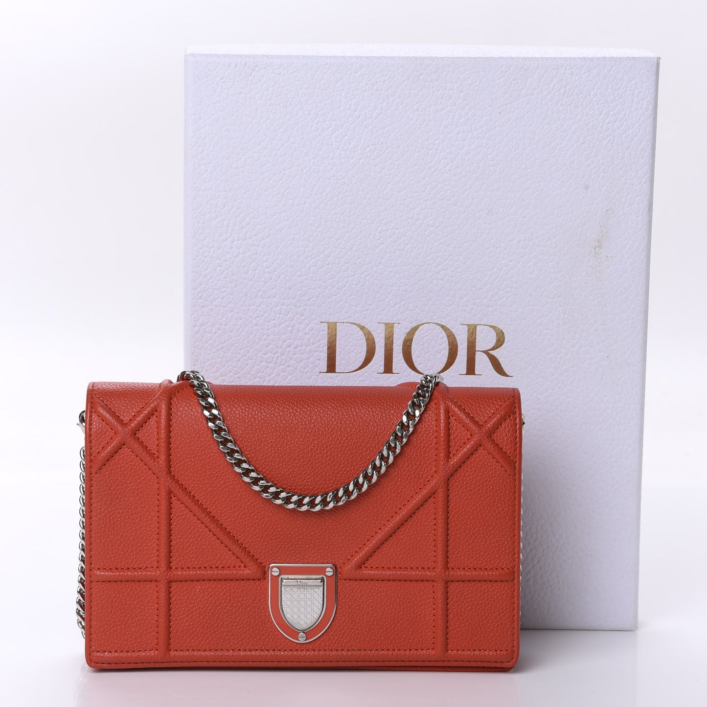 Grained Calfskin Diorama Wallet on Chain Pouch Red